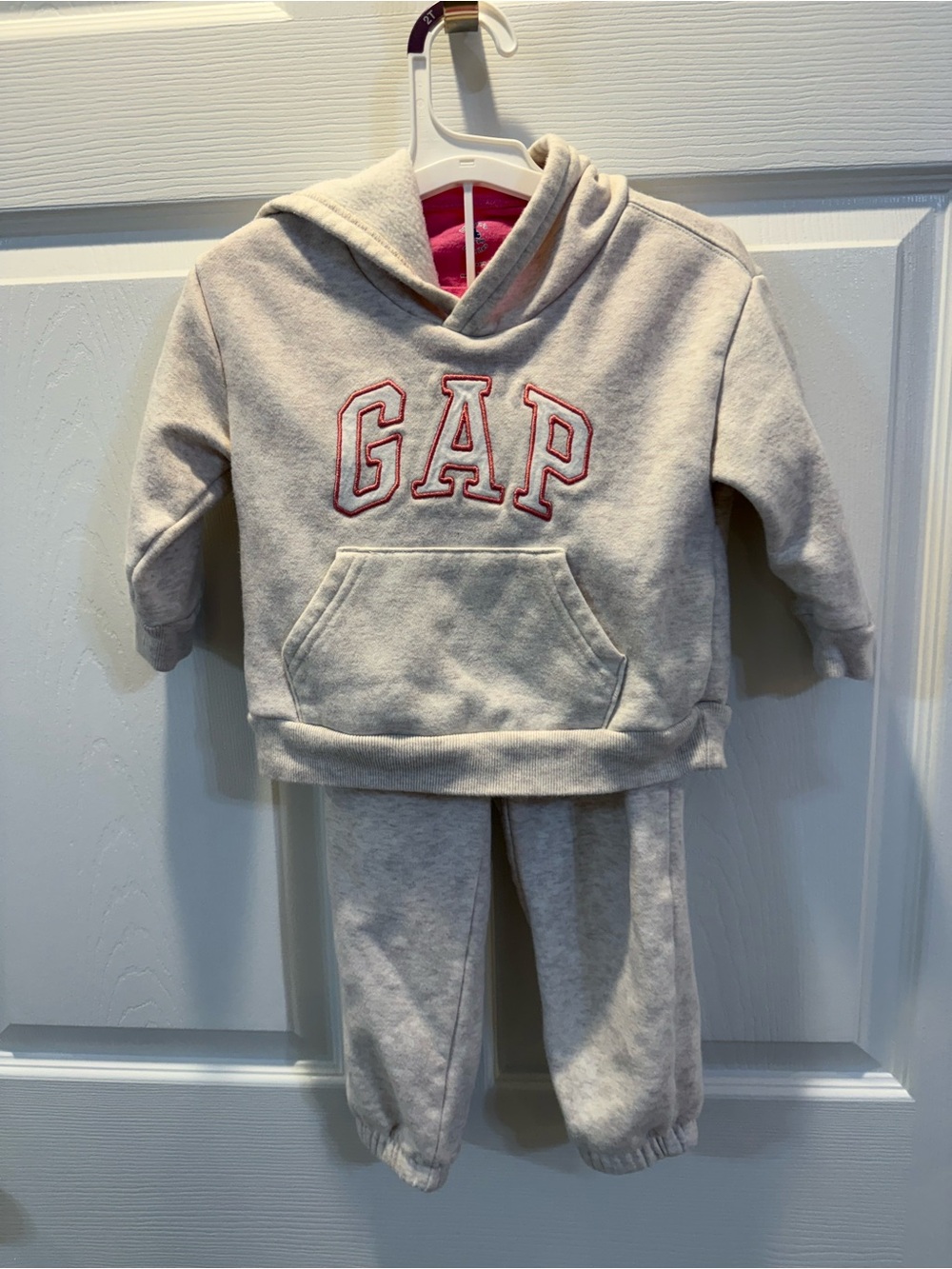 GAP Cream Hoodie and Joggers Set with Pink Logo